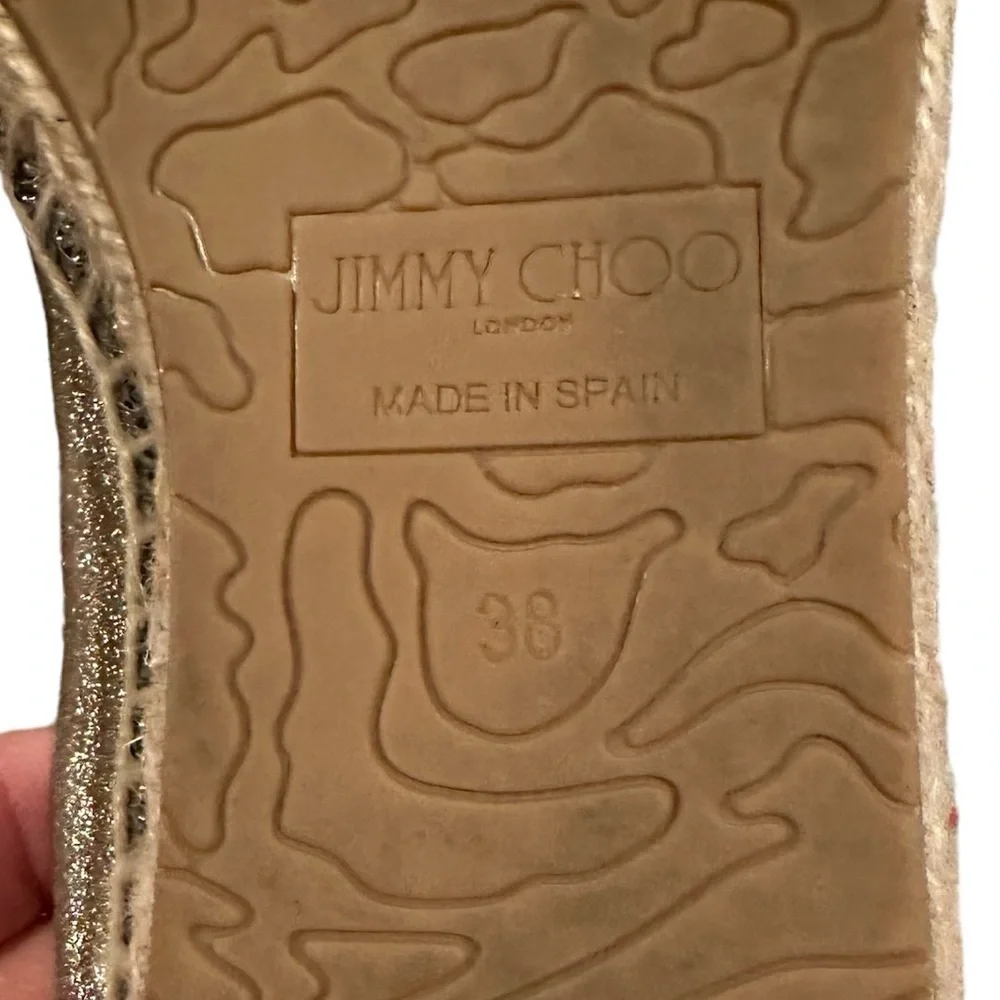 JIMMY CHOO DEENA OLD MONEY METALLIC MERMAID SHIMMER ESPADRILLE FLATS SHOES 38